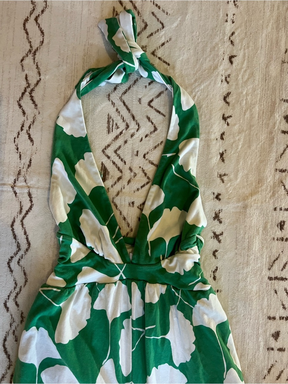 Diane Von Furstenberg Green White Halter Wide Leg Jumpsuit XS Designer Luxury - Picture 5 of 7